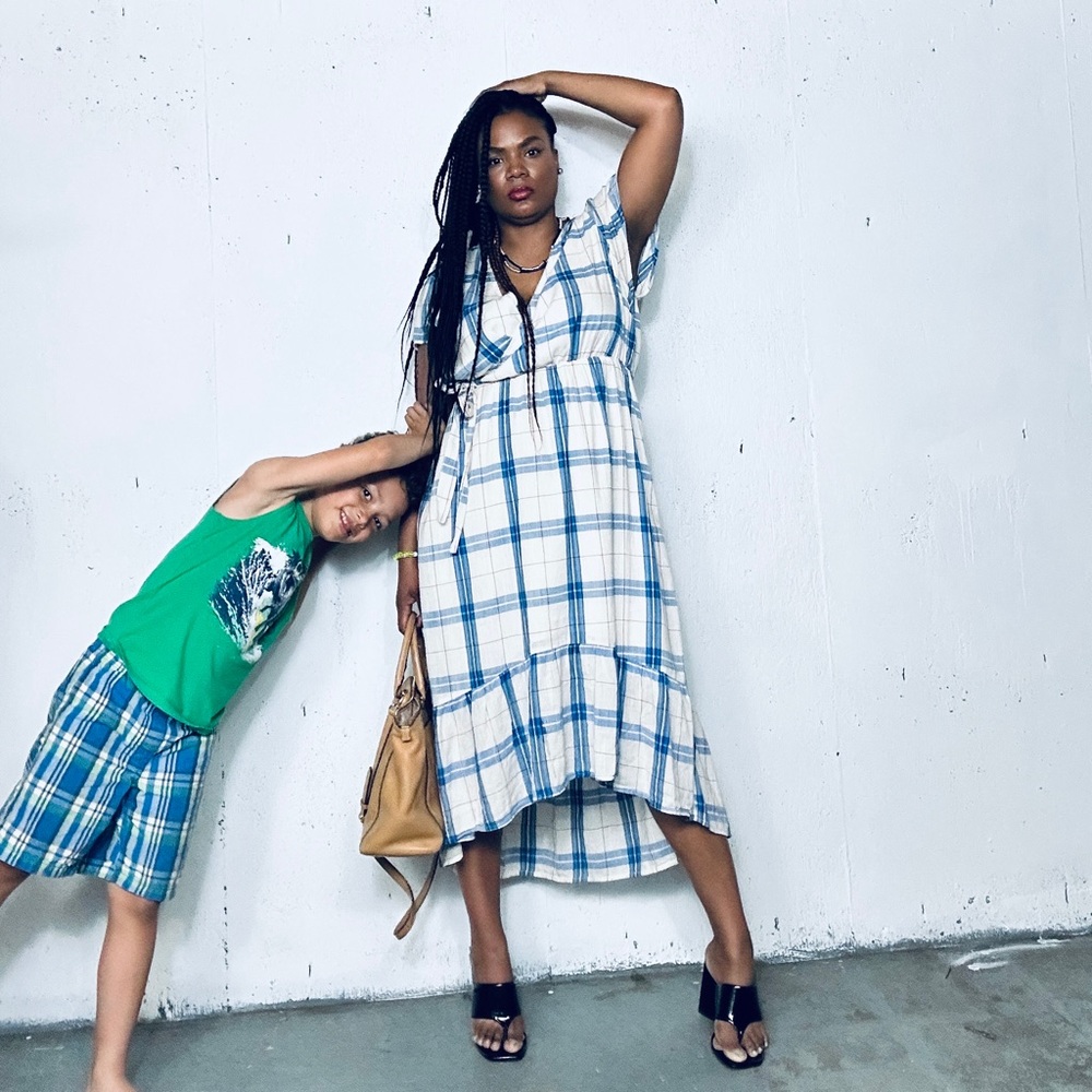 Old Navy Blue and White Ruffled Tiered Sundress, XL